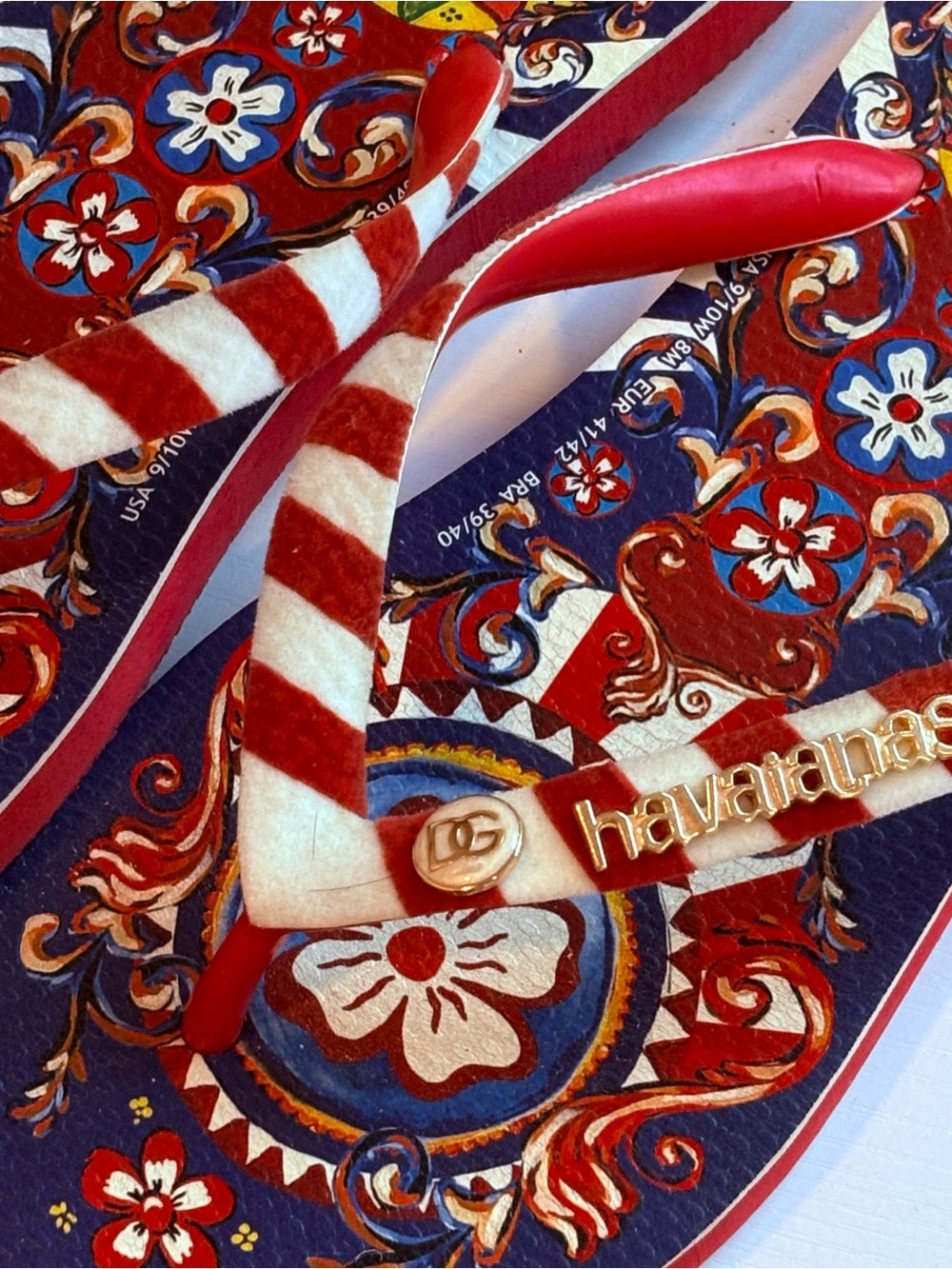 Havaianas Red & Dolce Gabanna White Striped Flip Flops